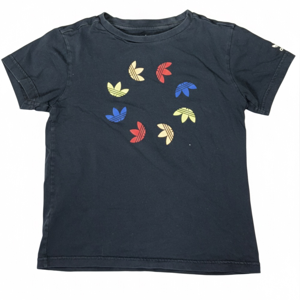 Adidas Kids Trefoil Tee - Black/Multi - Size 9-10Y